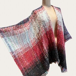 Red gray stripe wrap maxi long length cape‎ shawl poncho scarf pinklicious new